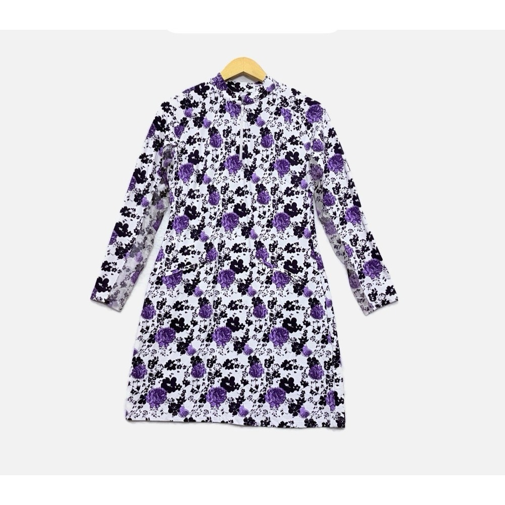 IBKUL Women Dress Small Mesh Arm Floral Zip Long Sleeve Golf Tennis Pickleball